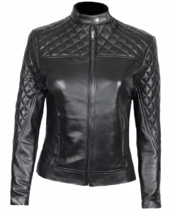 Womens Quilted Black Biker Leather Jacket