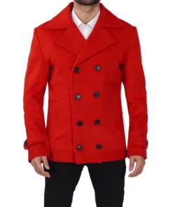 red double breasted peacoat