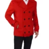 red vibrant double breasted wool peacoat