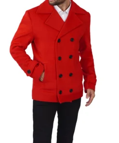 red vibrant double breasted wool peacoat