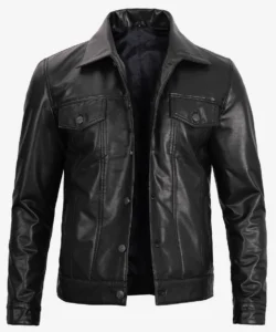 mens black trucker vegan leather jackets