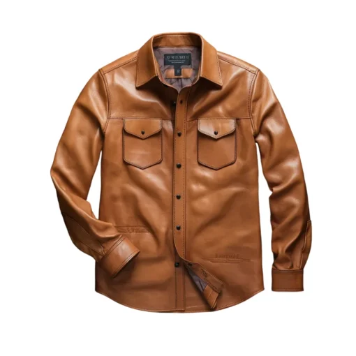 mens brown leather shirt