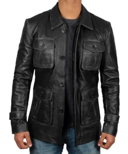 Black Cognac Leather Coat