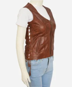 brown leather vest for ladies
