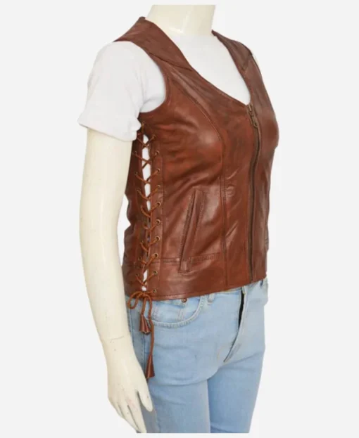 brown leather vest for ladies