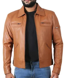 Light Brown Cognac Leather Jacket Men's