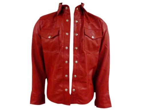 Red Leather Shirt Jacket