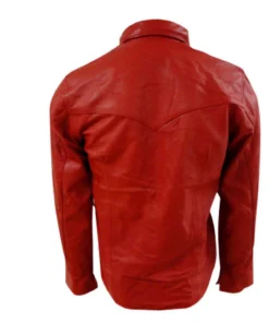 Red Lambskin Leather Shirt Jacket back