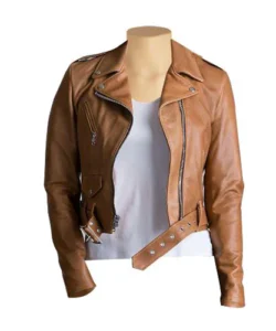 Womens Belted Double Rider Leather Jacket