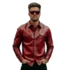 mens red leather shirt