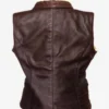 women brown leather vest back