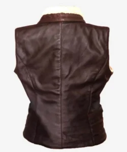 women brown leather vest back