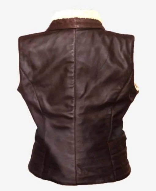 women brown leather vest back