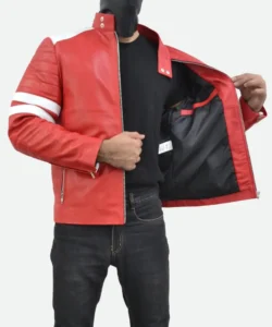 brad pitt red leather jacket inner