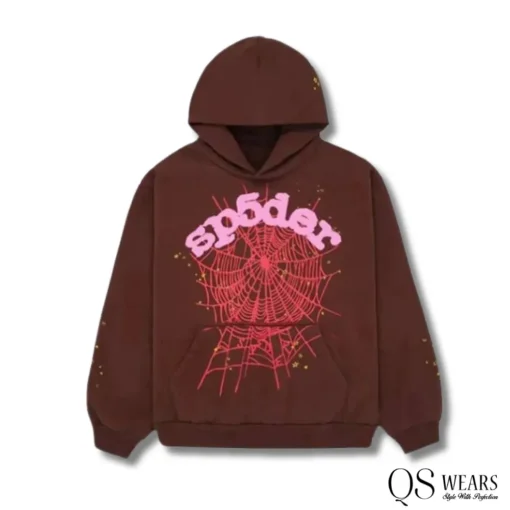 brown and pink sp5der hoodie
