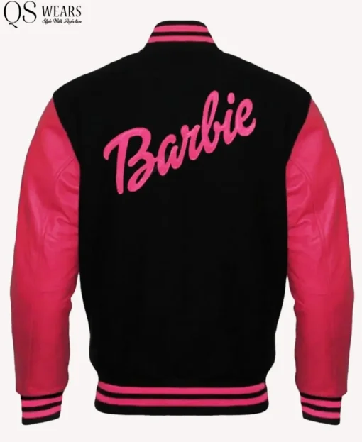 hot pink and black varsity jacket