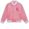 pink and white letterman jacket