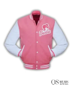 pink and white varsity jacket