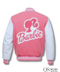 white and pink letterman varsity jacket