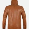brown leather hooded jacket back