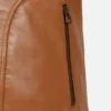 brown leather hooded jacket zipper