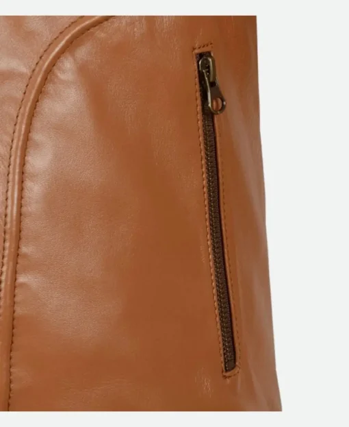 brown leather hooded jacket zipper