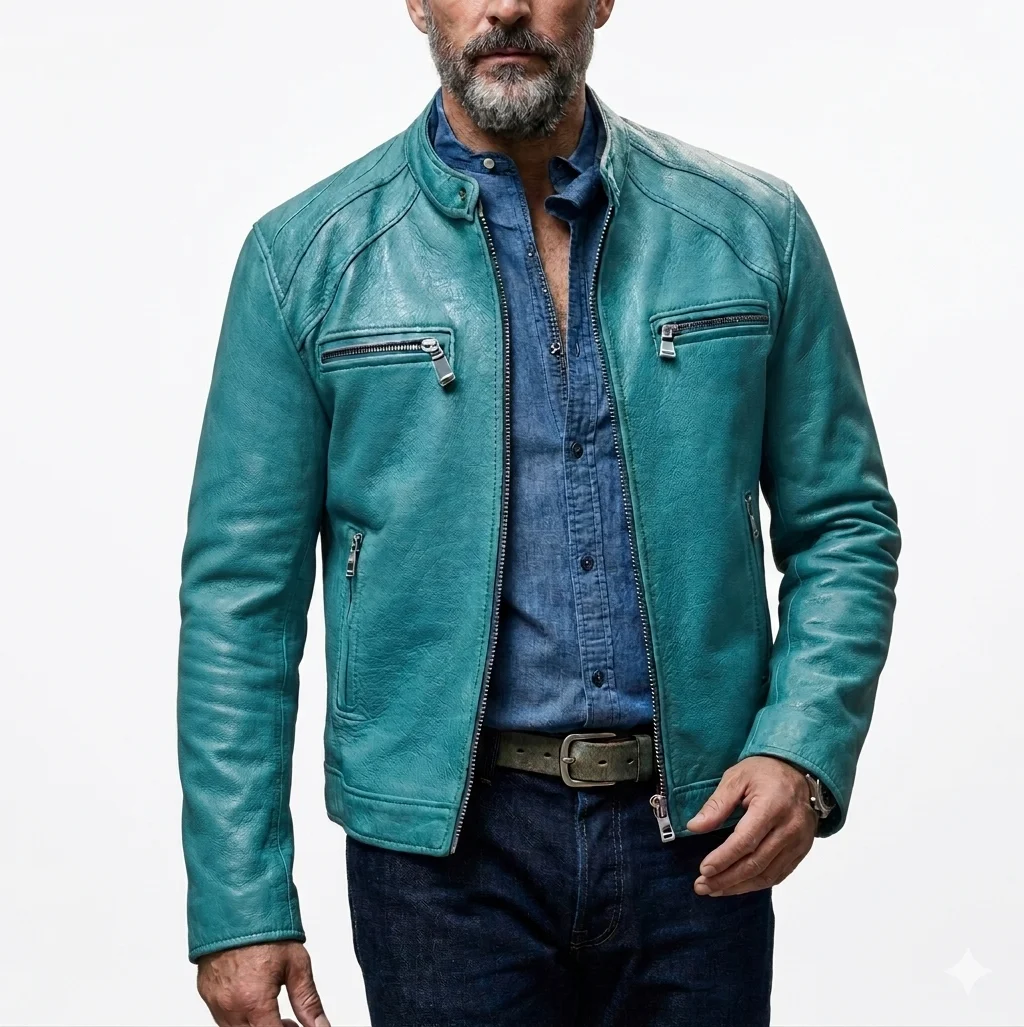 Turquoise Leather Jacket