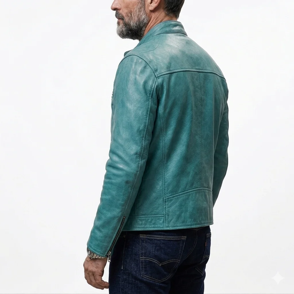 Turquoise Leather Jacket - Image 3