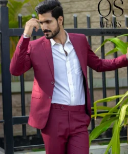 burgundy two piece suit