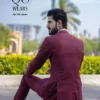 burgundy two piece suit back