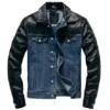 mens jean jacket with leather collar