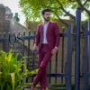 men's slim fit burgundy suit