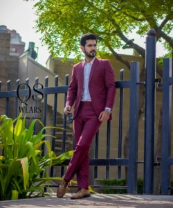 men's slim fit burgundy suit
