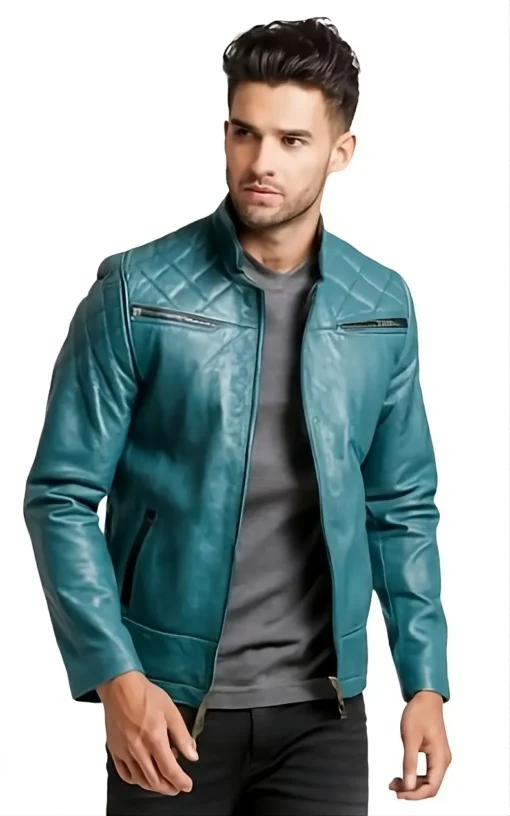 mens teal leather jacket
