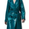 teal leather coat