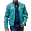 turquoise leather jacket
