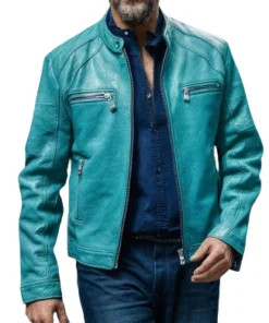turquoise leather jacket
