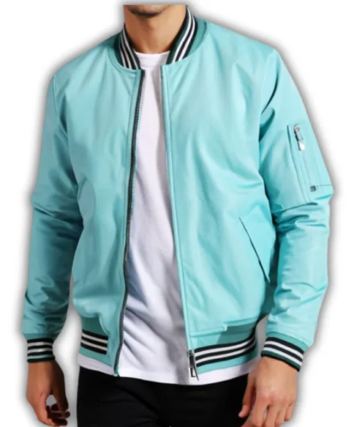 turquoise varsity jacket