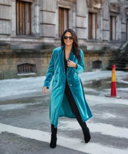 turquoise velvet coat
