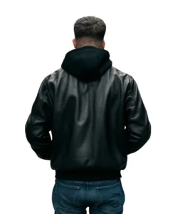 hooded black bomber jacket
