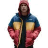 multi colored puffer jacket