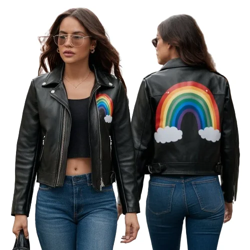 Black Rainbow Leather Jacket - Free Shipping