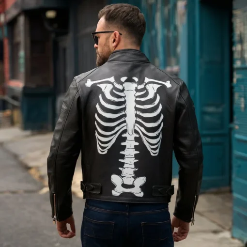 skeleton leather biker jacket
