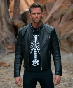 skeleton leather motorcycle jacket