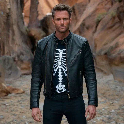 skeleton leather motorcycle jacket