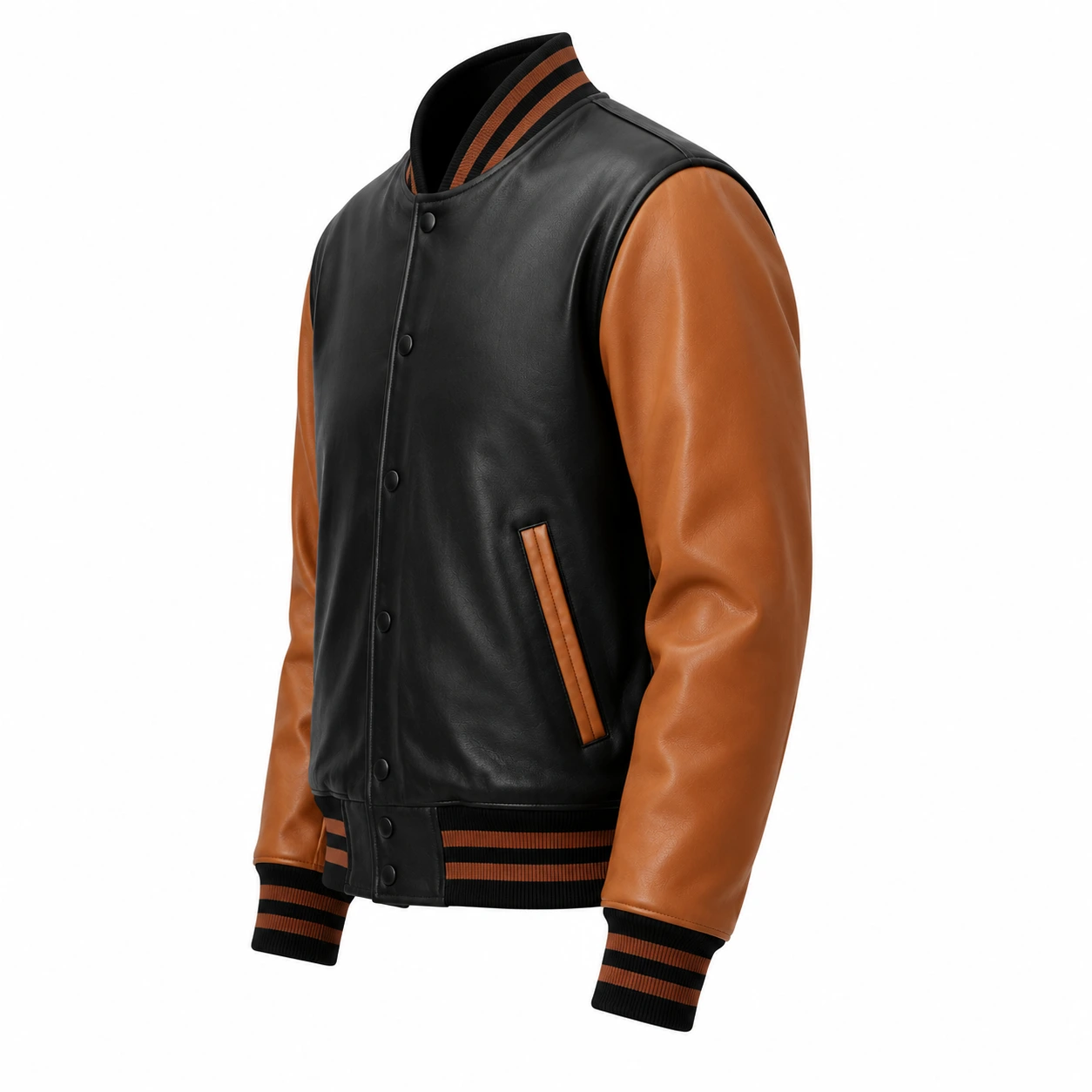 Black and Brown Leather Letterman Jacket - Image 5