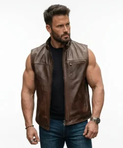 Men's Sleeveless Leather Biker Jacket