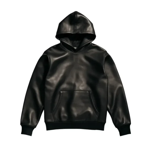 black leather hoodie