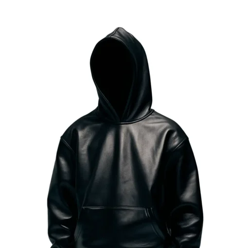 black leather jacket hoodie