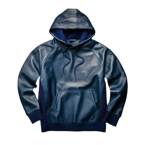 blue leather hoodie